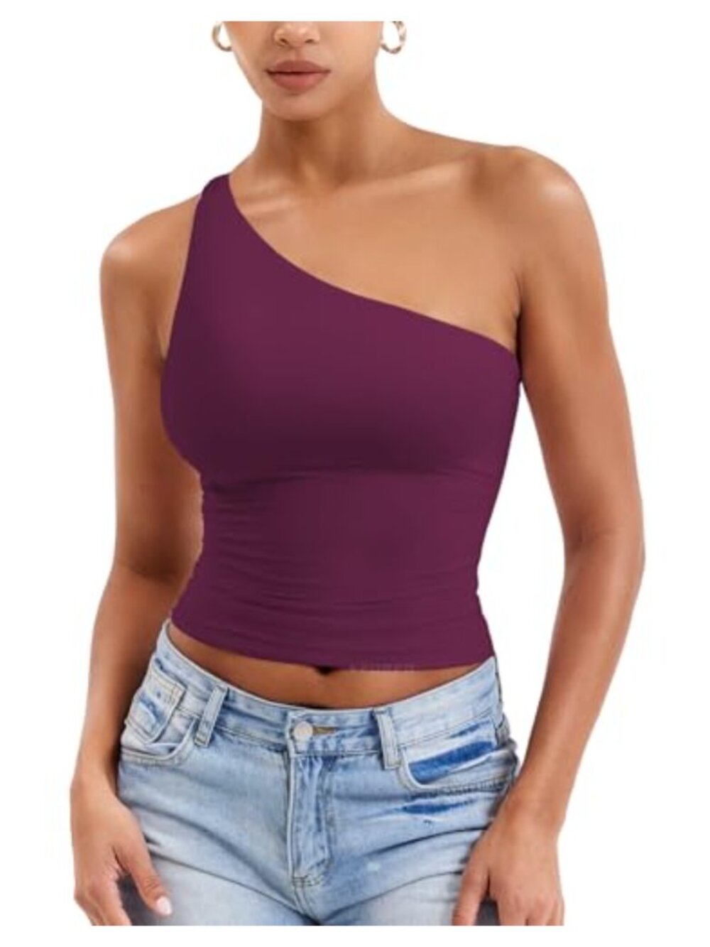 One Shoulder Tank Top Sleeveless Crop Double-Lined Y2K Gym Yoga